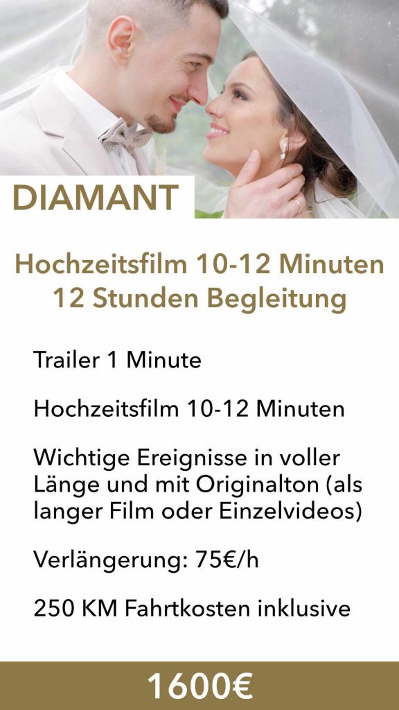 Preis Hochzeitsfilm bei einer 12 Stunden Begleitung